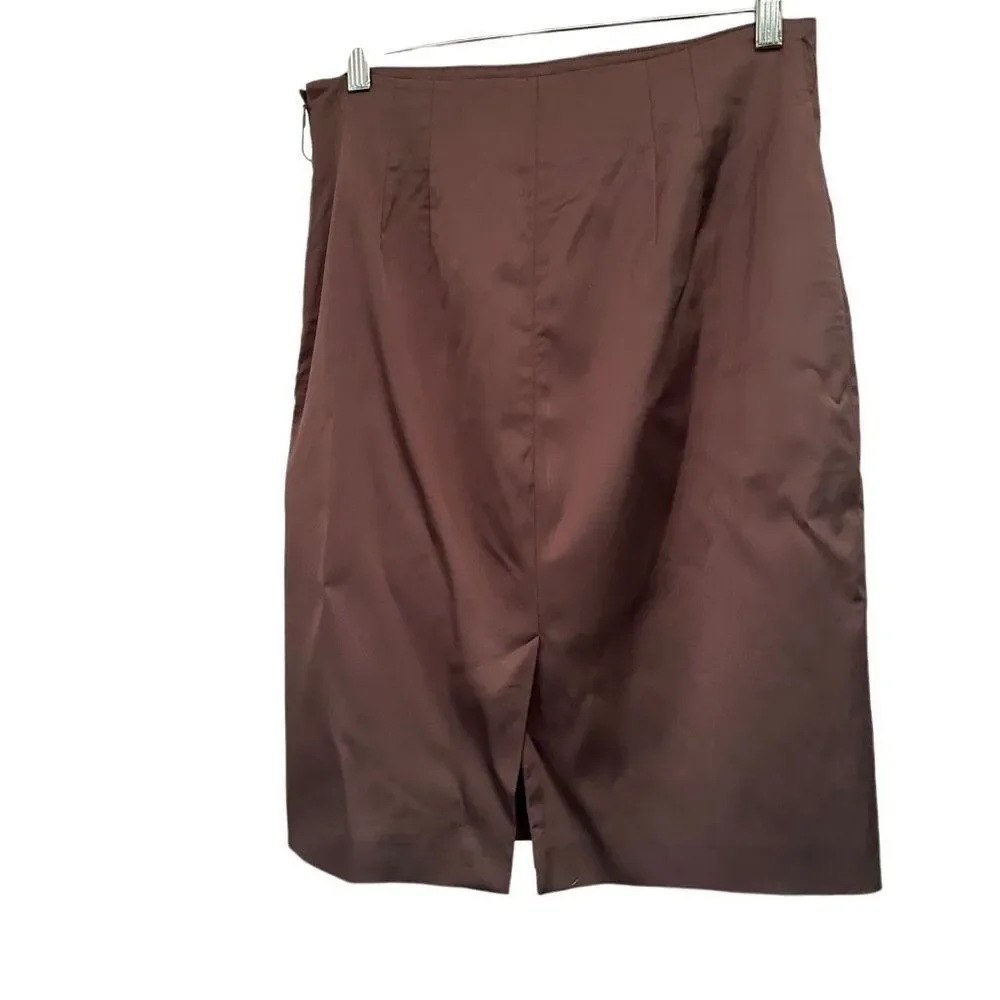 Ann Taylor brownish grey satin pencil skirt with waist belt - size 6